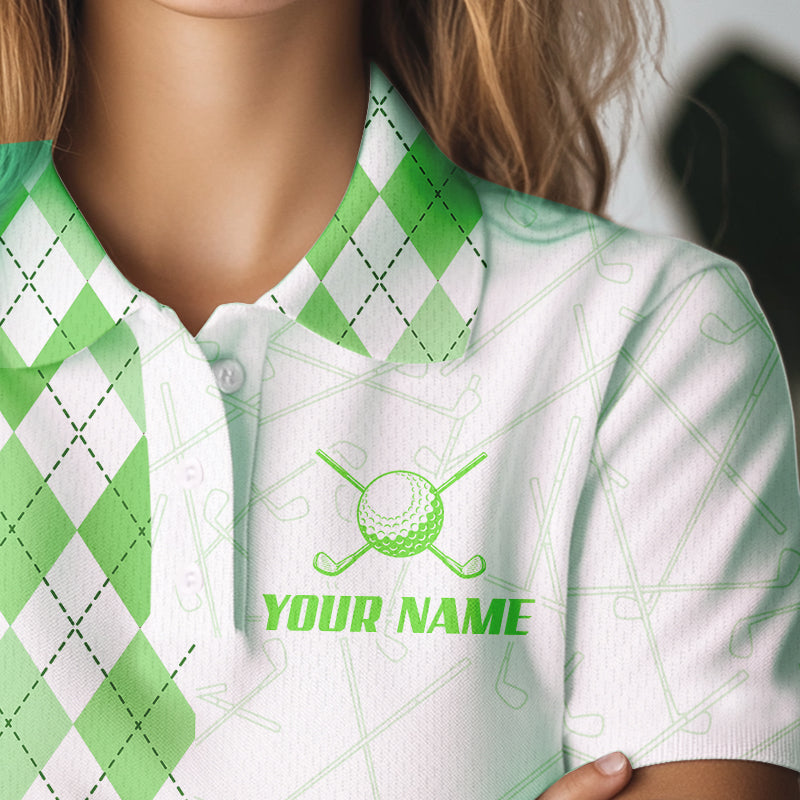 Green argyle pattern Women Golf Polo Shirt custom peace love golf team jerseys, golf attire for women NQS9505