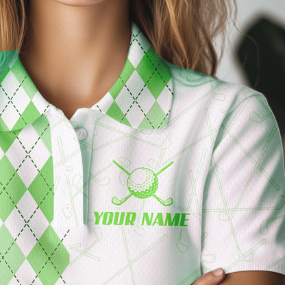 Green argyle pattern Women Golf Polo Shirt custom peace love golf team jerseys, golf attire for women NQS9505