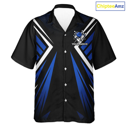 Black and Blue Flame Button-up bowling shirts, Team Bowling Jersey Custom bowling attire NQS11634