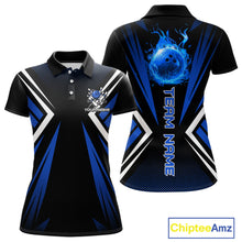 Load image into Gallery viewer, Black and Blue Flame Bowling Shirts For Women, Team Bowling Shirts Custom bowling attire for ladies NQS11634