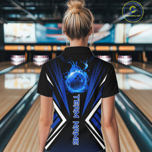 Load image into Gallery viewer, Black and Blue Flame Bowling Shirts For Women, Team Bowling Shirts Custom bowling attire for ladies NQS11634