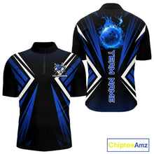 Load image into Gallery viewer, Black and Blue Flame Bowling Shirts For Men, Team Bowling Shirts Custom bowling attire for men NQS11634