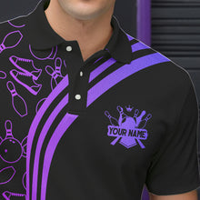 Load image into Gallery viewer, Black Mens bowling shirts Custom Purple neon team league bowling jerseys, gifts for bowlers NQS9667