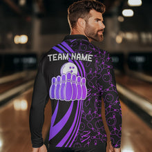 Load image into Gallery viewer, Black Mens bowling shirts Custom Purple neon team league bowling jerseys, gifts for bowlers NQS9667