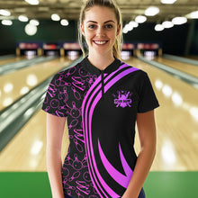 Load image into Gallery viewer, Black Women bowling shirts Custom Pink neon team league bowling jerseys, gifts for bowlers NQS9668