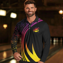 Load image into Gallery viewer, Black Mens bowling shirts Custom Colorful neon team league bowling jerseys, gifts for bowlers NQS9669