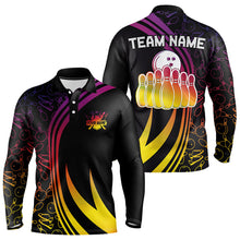 Load image into Gallery viewer, Black Mens bowling shirts Custom Colorful neon team league bowling jerseys, gifts for bowlers NQS9669