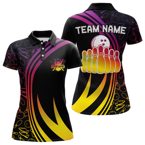 Black Women bowling shirts Custom Colorful neon team league bowling jerseys, gifts for bowlers NQS9669