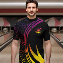 Load image into Gallery viewer, Black Mens bowling shirts Custom Colorful neon team league bowling jerseys, gifts for bowlers NQS9669