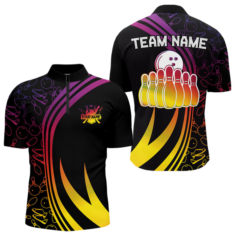 Black Mens bowling shirts Custom Colorful neon team league bowling jerseys, gifts for bowlers NQS9669