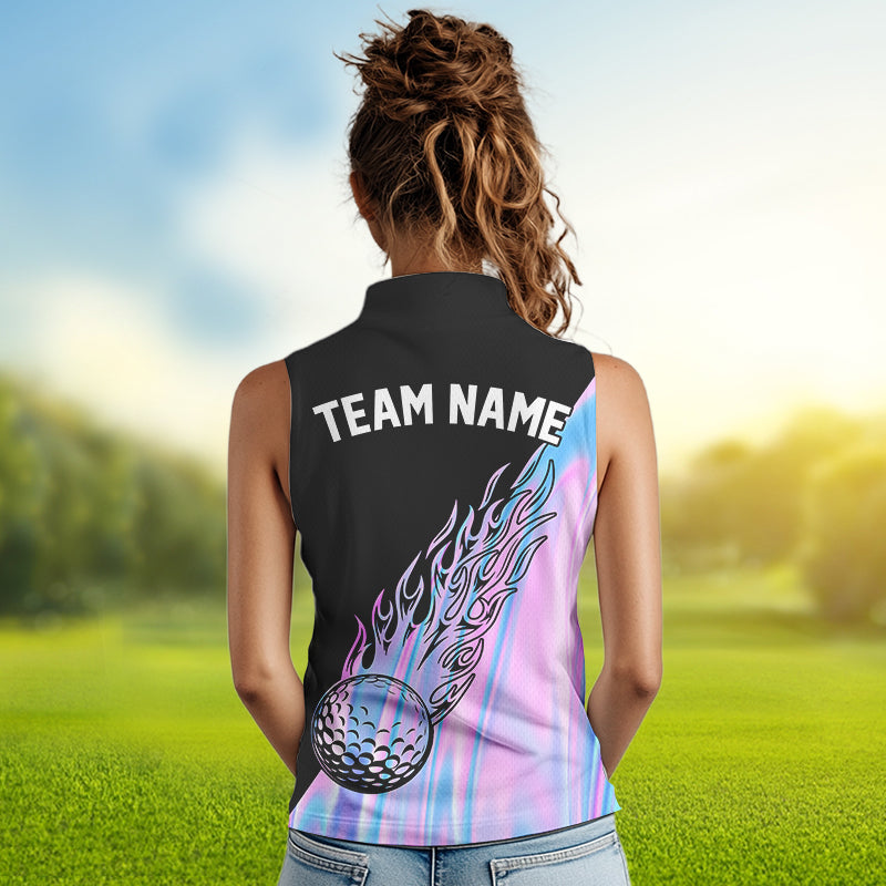 Hologram Flame Golf ball Sleeveless Polo Shirts For Women Custom Golf Team Shirts Golfer Outfit NQS9674