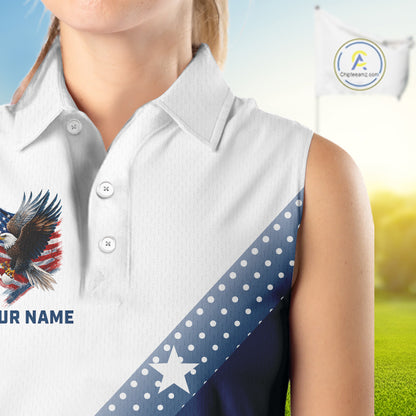 Red, White and Blue American Flag Eagle Custom Women Sleeveless polos, patriotic ladies golf outfit NQS10104