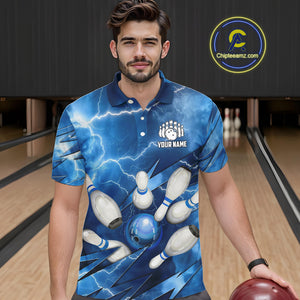 Blue Lightning Thunder Bowling Shirts For Men Custom Bowling Team League Jersey, Gift For Bowlers NQS10860