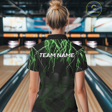 Load image into Gallery viewer, Black and Green Lightning Thunder Lion Bowling Shirt For Women Custom Lion Bowling Team Jerseys NQS11044