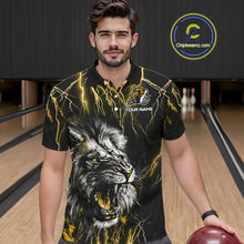 Load image into Gallery viewer, Black and Yellow Lightning Thunder Lion Bowling Shirt For Men Custom Lion Bowling Team Jerseys NQS11045