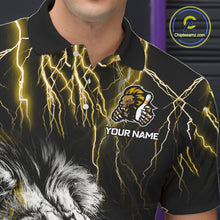 Load image into Gallery viewer, Black and Yellow Lightning Thunder Lion Bowling Shirt For Men Custom Lion Bowling Team Jerseys NQS11045