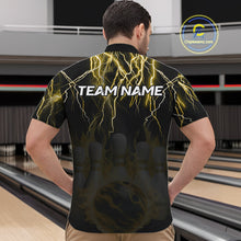 Load image into Gallery viewer, Black and Yellow Lightning Thunder Lion Bowling Shirt For Men Custom Lion Bowling Team Jerseys NQS11045