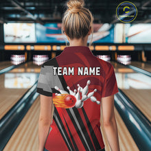 Load image into Gallery viewer, Red Camo Flame Women Bowling Polo, Quarter Zip Shirts Custom Team Jerseys bowling outfits for ladies NQS11048