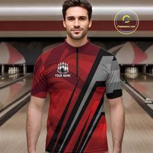 Load image into Gallery viewer, Red Camo Flame Bowling Polo, Quarter Zip Shirts For Men Custom Team Jerseys bowling outfits for men NQS11048