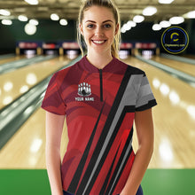 Load image into Gallery viewer, Red Camo Flame Women Bowling Polo, Quarter Zip Shirts Custom Team Jerseys bowling outfits for ladies NQS11048