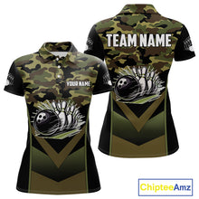 Load image into Gallery viewer, Black green camo Womens polo, quarter Zip bowling shirts Custom bowling team league jerseys NQS11050