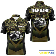 Load image into Gallery viewer, Black green camo Mens polo, quarter Zip bowling shirts Custom bowling team league jerseys NQS11050