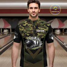 Load image into Gallery viewer, Black green camo Mens polo, quarter Zip bowling shirts Custom bowling team league jerseys NQS11050
