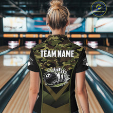 Load image into Gallery viewer, Black green camo Womens polo, quarter Zip bowling shirts Custom bowling team league jerseys NQS11050