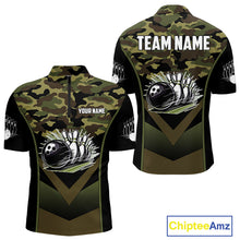 Load image into Gallery viewer, Black green camo Mens polo, quarter Zip bowling shirts Custom bowling team league jerseys NQS11050