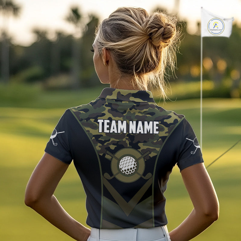 Black green camo Golf Polo shirts For Women Custom golf outfit ladies, personalized golf gifts NQS11051
