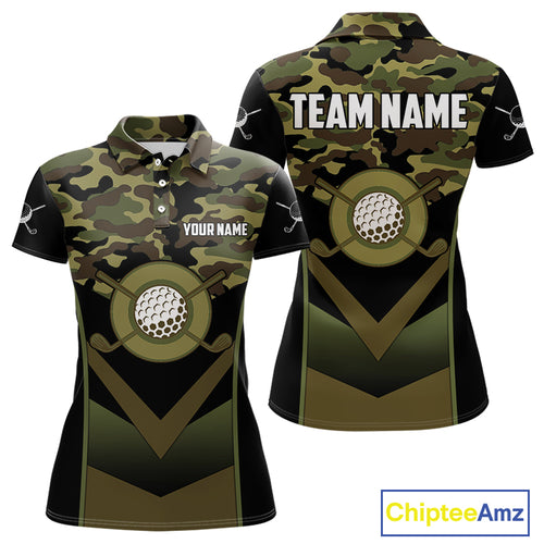 Black green camo Golf Polo shirts For Women Custom golf outfit ladies, personalized golf gifts NQS11051