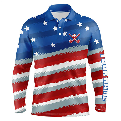 Red, White and Blue American Flag Mens Golf Polo Shirts custom patriotic golf tops for men NQS9166