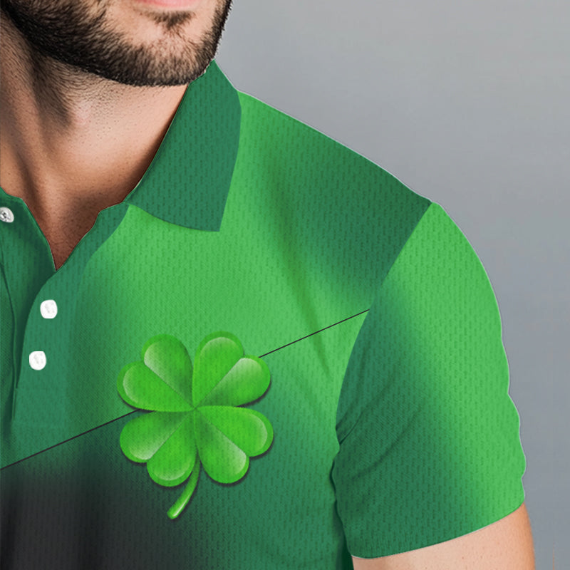 Mens golf polo shirt custom name green clover St Patrick day golf shirts, golfing gifts | Black NQS9514