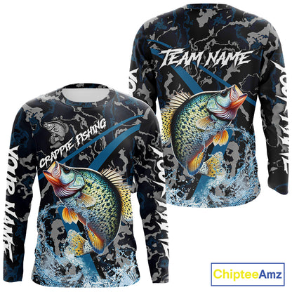 Custom Crappie Fishing Camo Long Sleeve Fishing Shirts, Personalized Crappie Fishing Team Jerseys NQS9678