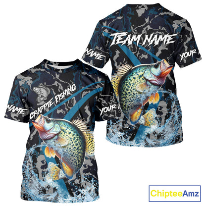 Custom Crappie Fishing Camo Long Sleeve Fishing Shirts, Personalized Crappie Fishing Team Jerseys NQS9678