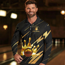 Load image into Gallery viewer, Custom Black and Gold Bowling Polo, Quarter Zip Shirts for Men, Team Bowling League Jersey NQS9682