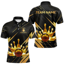 Load image into Gallery viewer, Custom Black and Gold Bowling Polo, Quarter Zip Shirts for Men, Team Bowling League Jersey NQS9682