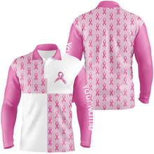 Load image into Gallery viewer, Mens golf polo shirts custom pink Breast Cancer Pink Ribbon pattern golf shirts for men, golfing gifts NQS7454