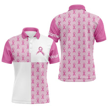 Load image into Gallery viewer, Mens golf polo shirts custom pink Breast Cancer Pink Ribbon pattern golf shirts for men, golfing gifts NQS7454