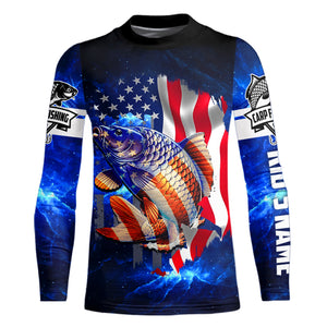 Carp Fishing blue galaxy 3D American Flag patriotic Customize name All over print fishing shirts NQS449
