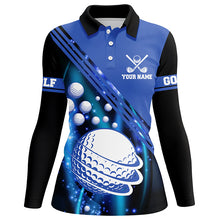 Load image into Gallery viewer, Black and blue light golf ball Women golf polo shirts custom golf outfits for ladies, unique golf gift NQS8039