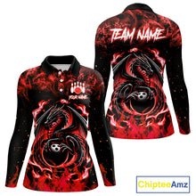 Load image into Gallery viewer, Black and Red Flame Dragon bowling shirts for Women Custom Bowling Team Jersey, gift for Bowler NQS10245