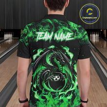 Load image into Gallery viewer, Black and Green Flame Dragon bowling shirts for Men Custom Bowling Team Jersey, gift for Bowler NQS10246