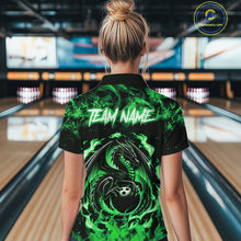 Load image into Gallery viewer, Black and Green Flame Dragon bowling shirts for Women Custom Bowling Team Jersey, gift for Bowler NQS10246