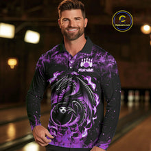 Load image into Gallery viewer, Black and Purple Flame Dragon bowling shirts for Men Custom Bowling Team Jersey, gift for Bowler NQS10247