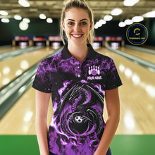 Load image into Gallery viewer, Black and Purple Flame Dragon bowling shirts for Women Custom Bowling Team Jersey, gift for Bowler NQS10247