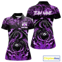 Load image into Gallery viewer, Black and Purple Flame Dragon bowling shirts for Women Custom Bowling Team Jersey, gift for Bowler NQS10247