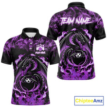 Load image into Gallery viewer, Black and Purple Flame Dragon bowling shirts for Men Custom Bowling Team Jersey, gift for Bowler NQS10247