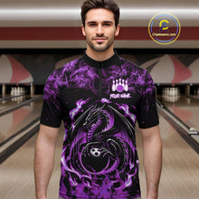 Load image into Gallery viewer, Black and Purple Flame Dragon bowling shirts for Men Custom Bowling Team Jersey, gift for Bowler NQS10247