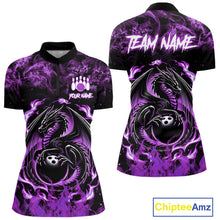 Load image into Gallery viewer, Black and Purple Flame Dragon bowling shirts for Women Custom Bowling Team Jersey, gift for Bowler NQS10247